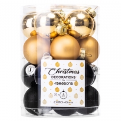 Набор елочных шаров "Очаровательный сезон" (4см * 20 шт, черно-золотой микс) (6024-007)