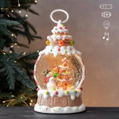 Новорічний ліхтар з підсвіткою та музикою "Пряниковий сніговий бал", 26 см (9240-018)
