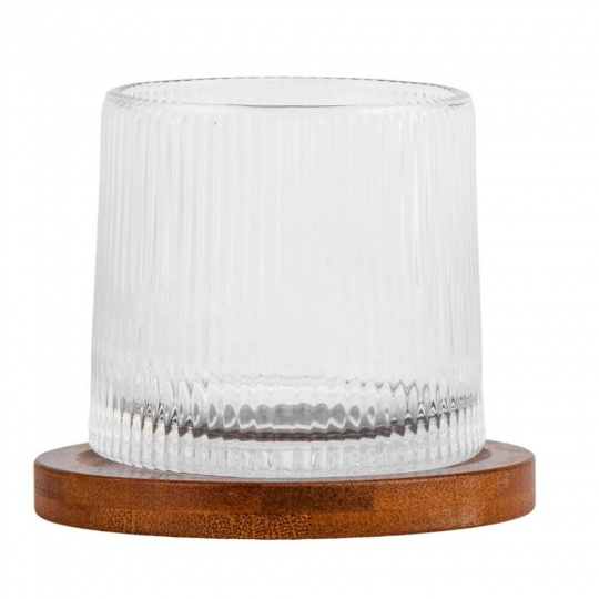 Склянка обертова з бамбуковою підставкою "Смакуй", 270 мл * Рандомний вибір дизайну (9045-002)
