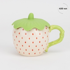 Кружка з кришкою "Полуниця", кремова, 450 мл (9304-023)