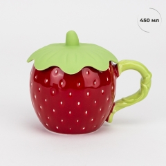 Кружка з кришкою "Полуниця", бордова, 450 мл (9304-024)