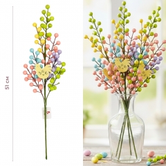 Пасхальная декоративная веточка "Разноцветные ягодки с курочкой", 51 см (5107-026)