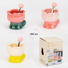 Кружка з ложечкою "Тюльпан", 350 мл * Рандомний вибір дизайну (19297-001)