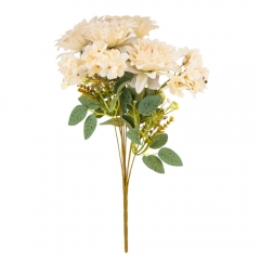 Букет "Цветочный ансамбль" (6 георгин и 3 гортензии), кремовый, 45 см (9213-002)