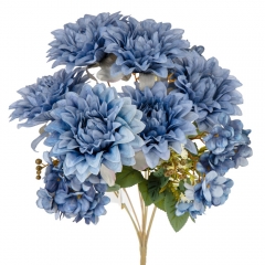 Букет "Цветочный ансамбль" (6 георгин и 3 гортензии), синий, 45 см (9213-003)