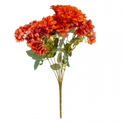 Букет "Цветочный ансамбль" (6 георгин и 3 гортензии), оранжевый, 45 см (9213-004)