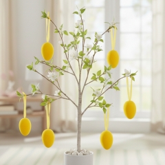 Набір з 6 підвісних флокових крашанок, жовтий, 6 см (5103-001/yellow)