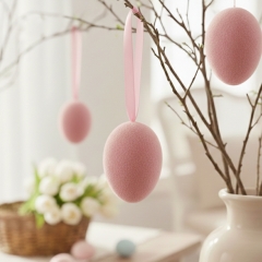 Набір з 3 підвісних флокових крашанок, рожевий, 9,5 см (5103-003/pink)