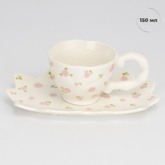 Чашка з блюдцем "Рожеві бутони", 150 мл (9295-015)