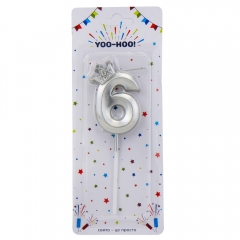 УЦІНКА Свічка для торта "6", срібна, 13 см (Чорні плями на свічці) (00BR-9074-052)