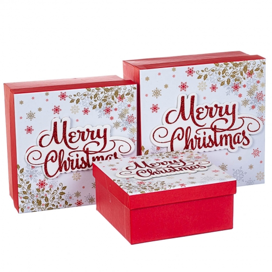 Набір з 3 коробок "Merry Christmas", білий, 20*20*9,5 (8211-007)
