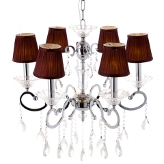 Люстра c коричневым абажуром и кристаллами (6 ламп) (OU002/6/chrom) (OU002/6/chrom)