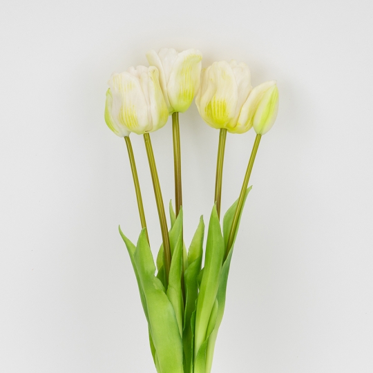 Букет латексних тюльпанів, 5 бутонів, біло-зелений, 49 см (2026-005/white)