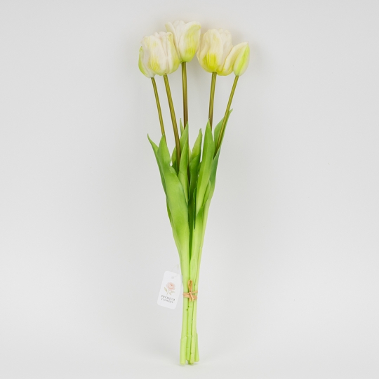 Букет латексних тюльпанів, 5 бутонів, біло-зелений, 49 см (2026-005/white)