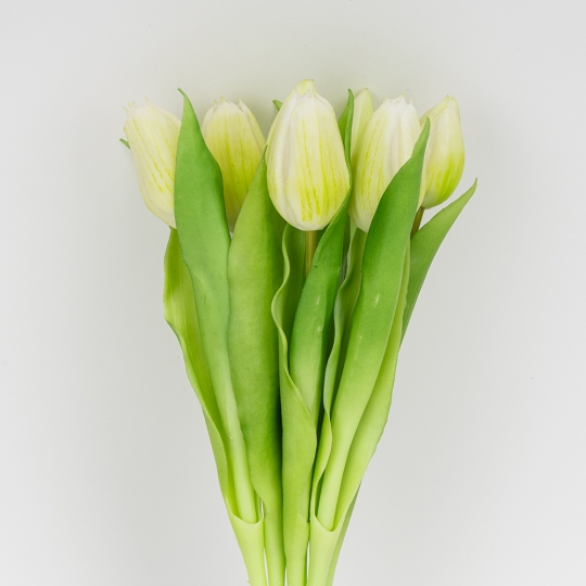 Букет латексних тюльпанів, 7 бутонів, біло-зелений, 31 см (2026-006/white)