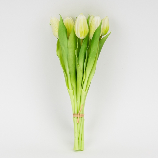 Букет латексних тюльпанів, 7 бутонів, біло-зелений, 31 см (2026-006/white)
