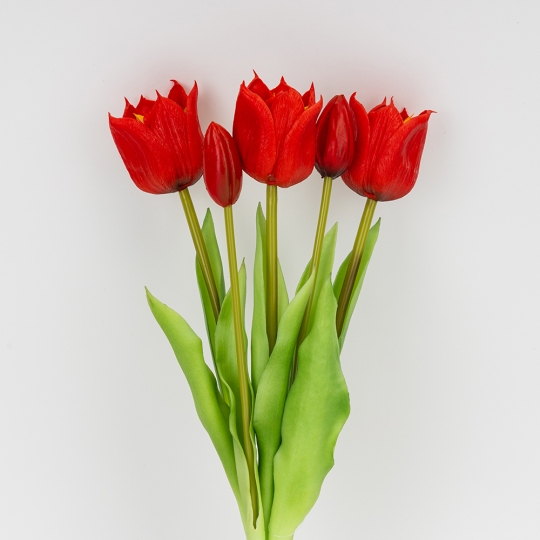 Букет латексних тюльпанів, 5 бутонів, біло-зелений, 38 см (2026-007/white)