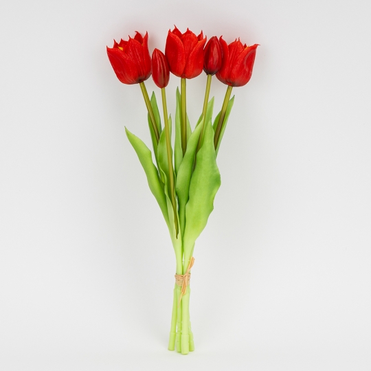 Букет латексних тюльпанів, 5 бутонів, біло-зелений, 38 см (2026-007/white)