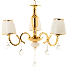 Люстра золотого цвета с белым абажуром и кристаллами (3 лампы) (OU006/3/gold) (OU006/3/gold)