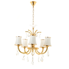 Люстра классическая золото с белым абажуром из стекла (5 ламп) (OU013/5/gold) (OU013/5/gold)