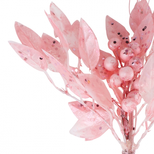 УЦІНКА Декоративна гілка "Засніжене листя" ясно-рожеве (сипеться фарба) (2010-075)