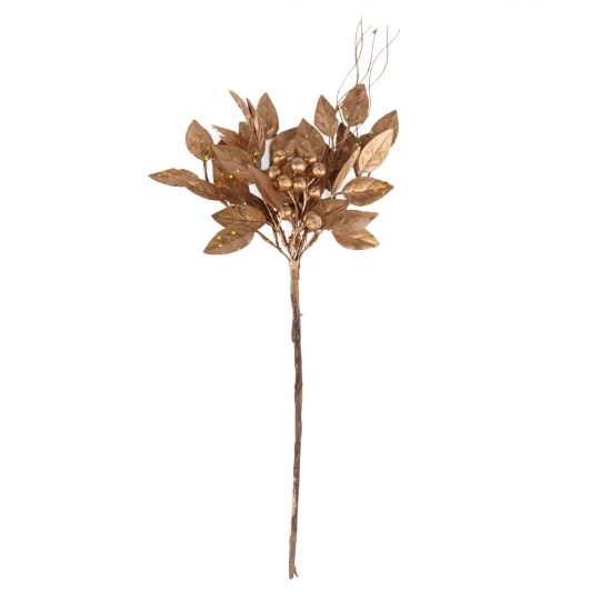 Декоративна гілка "Засніжене листя" золоте (2010-076)