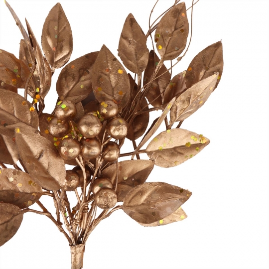 Декоративна гілка "Засніжене листя" золоте (2010-076)