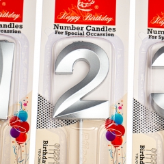 Свічки для торта "Металік" від 0 до 9, срібні (8512-020)