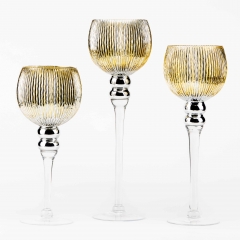 УЦІНКА Набір з 3 свічників "Міркання" (Смуги на ніжці, пляма всередині скла, бульбашки) (00BR-2006-012)