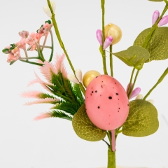 Пасхальная декоративная веточка "Розовая крашанка с ягодами", 26 см (5107-024/2)