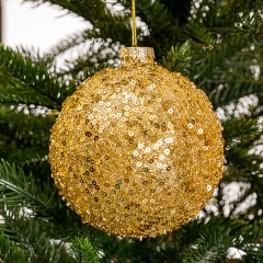 Ялинкова іграшка "Золота куля в паєтках" (070NB)