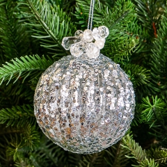 Елочная игрушка  "Хрустальный шар с бусинками" (073NB)