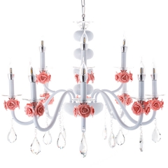 Люстра классическая белая с цветочным декором из керамики (12 свечей) (XN002/8+4) (XN002/8+4)