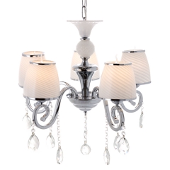 Люстра цвета хром с белыми абажурами из стекла (5 ламп) (OU021/5/chrom) (OU021/5/chrom)