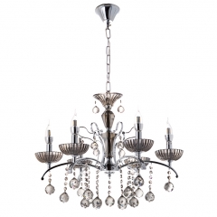 Люстра классическая с круглыми камнями на 6 плафонов цвета графит (OU023/6/chrom+SMK) (OU023/6/chrom+SMK)