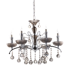 Люстра классическая с круглыми камнями на 6 плафонов цвета графит (OU023/6/chrom+SMK) (OU023/6/chrom+SMK)