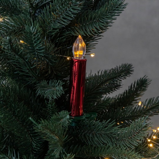Набор из 10 светодиодных свечей (LED) с клипсами на елку, красный, 10 см (9261-004)