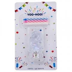 Набір свічок для торта "3", світиться, 7,5 см (9074-083)