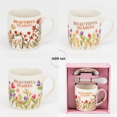 Кружка з блюдцем та ложечкою "Beautiful season", 400 мл * Рандомний вибір дизайну (19298-010)