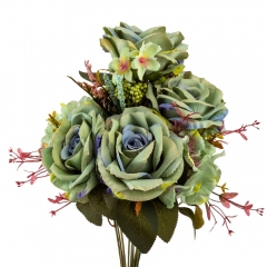 Букет "Цветочный коктейль" (7 бутонов роз, 4 гортензии), зеленый, 51 см (9207-003)