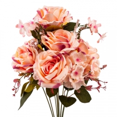 Букет "Цветочный коктейль" (7 бутонов роз, 4 гортензии), розовый, 51 см (9207-002)