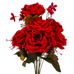 Букет "Цветочный коктейль" (7 бутонов роз, 4 гортензии), красный, 51 см (9207-001)