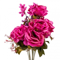 Букет "Цветочный коктейль" (7 бутонов роз, 4 гортензии), фуксия, 51 см (9207-004)