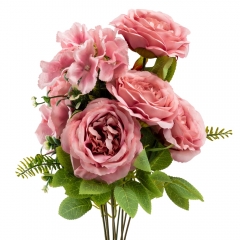 Букет "Цветочный коктейль" (7 бутонов роз, 4 гортензии), розовый, 51 см (9207-011)