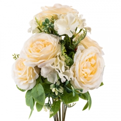 Букет "Цветочный коктейль" (7 бутонов роз, 4 гортензии), кремовый, 51 см (9207-012)