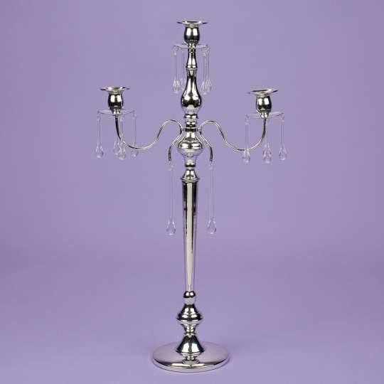 Підсвічник на 3 свічки з кристалами, хром (66 см.) (2011-014)