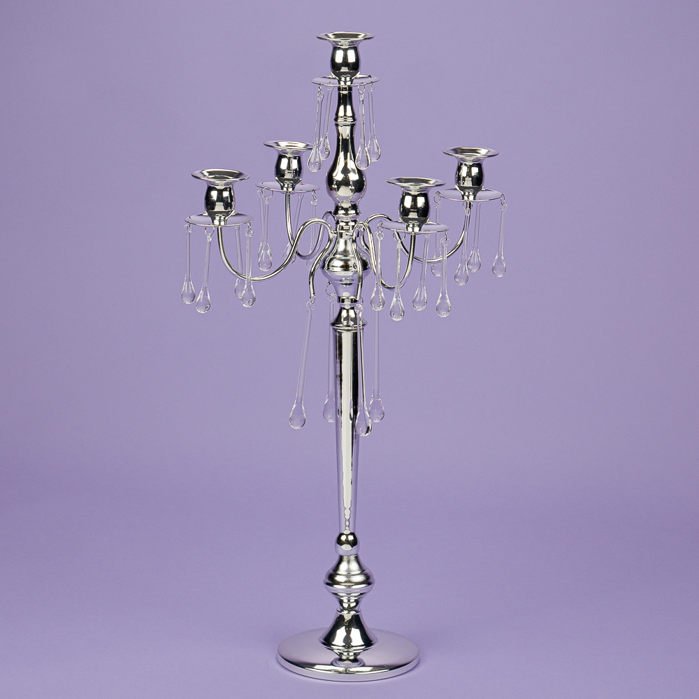 Набор из 2 единиц. Подсвечник на 5 свечей с кристаллами, хром (66 см.) (2011-015), Металл, Elisey