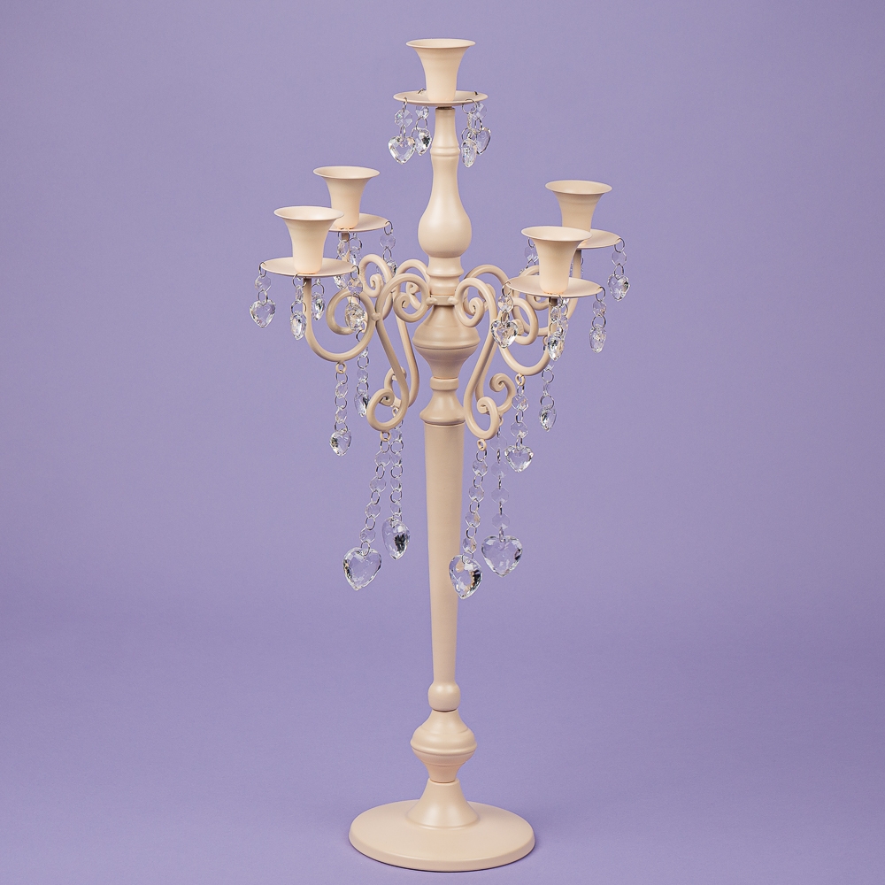 Набор из 2 единиц. Подсвечник на 5 свечей с кристаллами, кремовый (66см.) (2011-022), Металл, Elisey