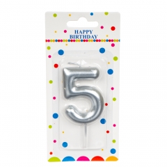 Свічка для торта, срібло "5" (8226-004)