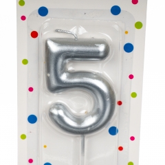 Свічка для торта, срібло "5" (8226-004)